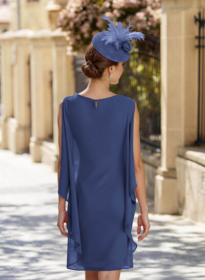 Sheath Column Scoop Neck Sleeveless Ankle-Length Chiffon Mother Of The Bride Dresses With Flower(s)