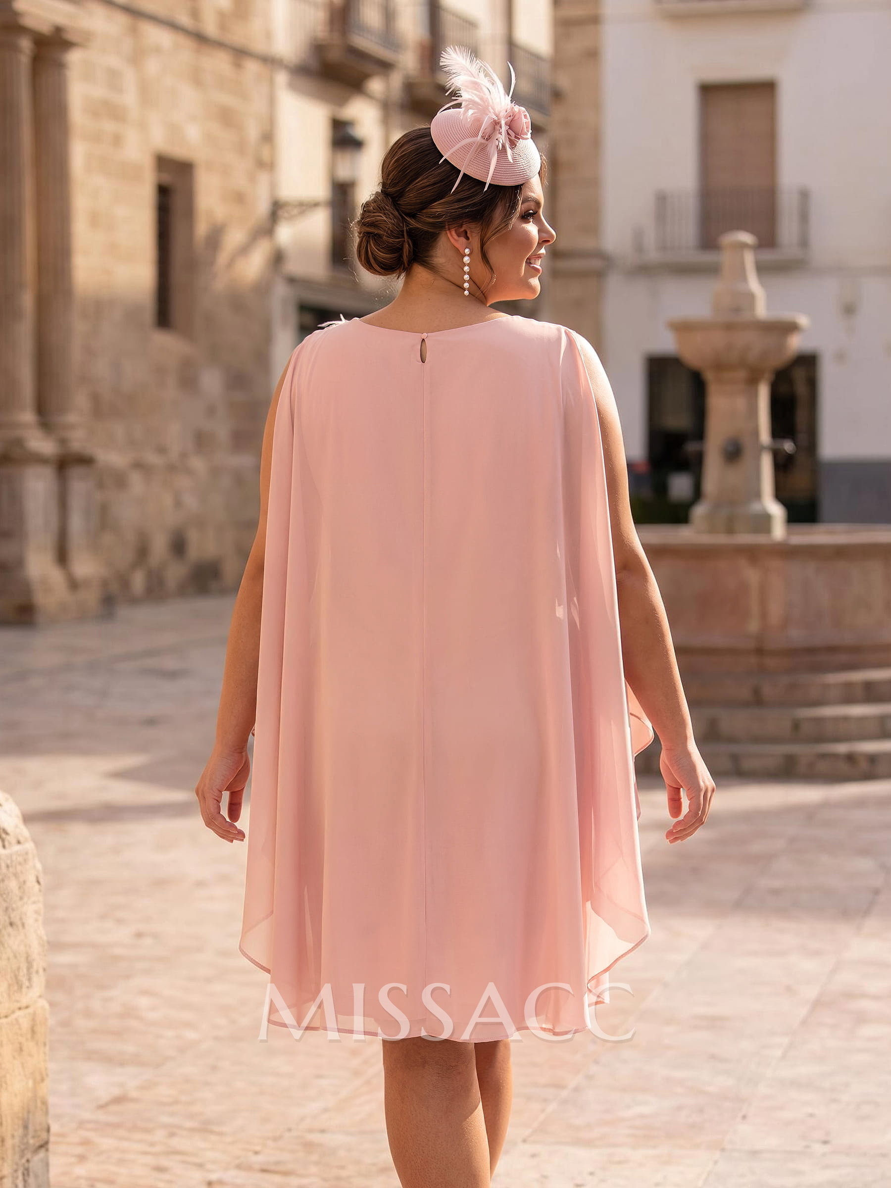 Sheath Column Scoop Neck Sleeveless Knee-Length Chiffon Mother Of The Bride Dresses With Flower(s)