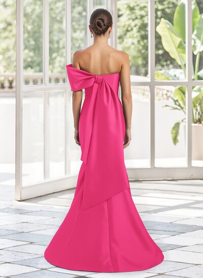 Trumpet Mermaid One-Shoulder Sleeveless Floor-Length Satin Mother Of The Bride Dresses With Bow(s) Shoulder Ruffle