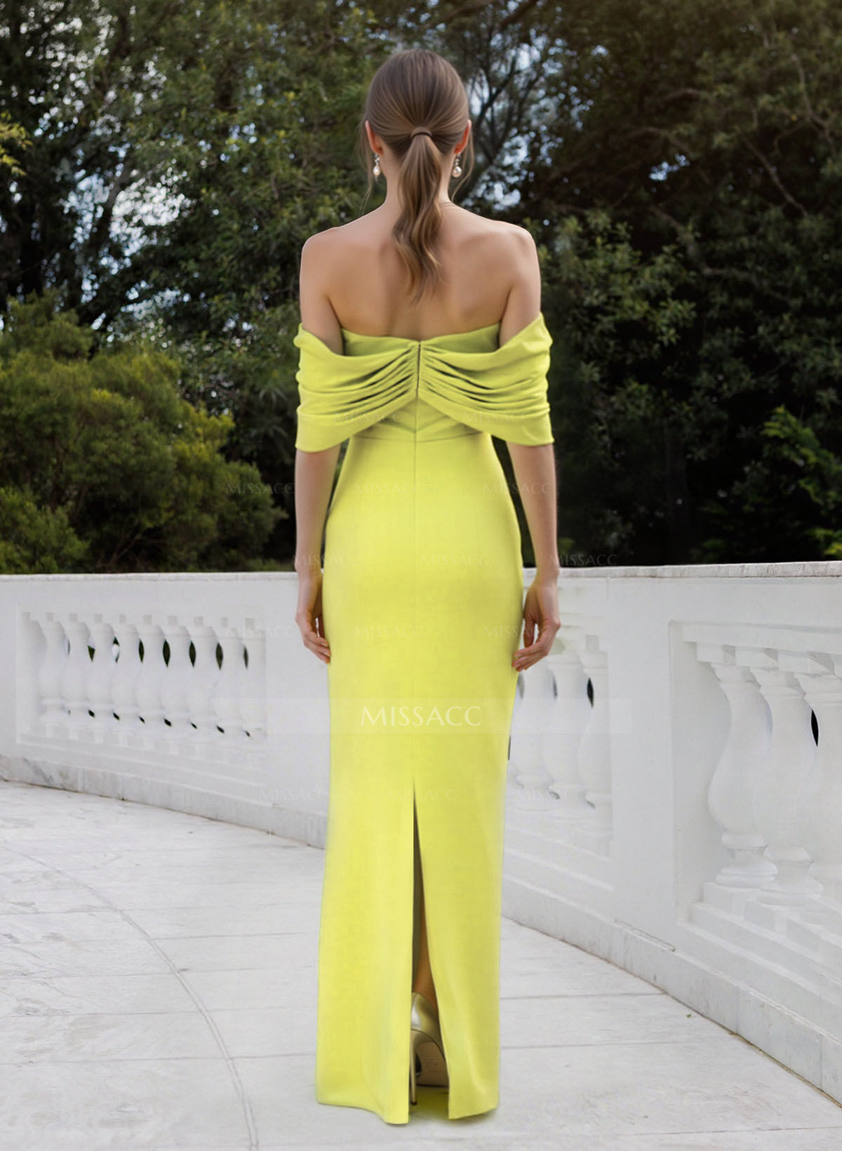 Sheath Column Sweetheart Short Sleeves Floor-Length Elastic Satin Mother Of The Bride Dresses With Shoulder Ruffle Back Slit