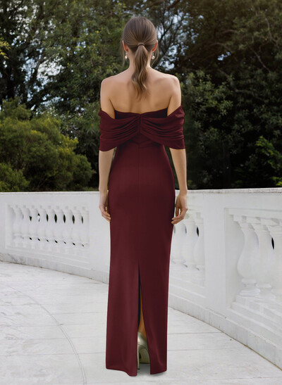 Sheath Column Sweetheart Short Sleeves Floor-Length Elastic Satin Mother Of The Bride Dresses With Shoulder Ruffle Back Slit