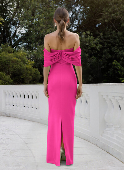 Sheath Column Sweetheart Short Sleeves Floor-Length Elastic Satin Mother Of The Bride Dresses With Shoulder Ruffle Back Slit