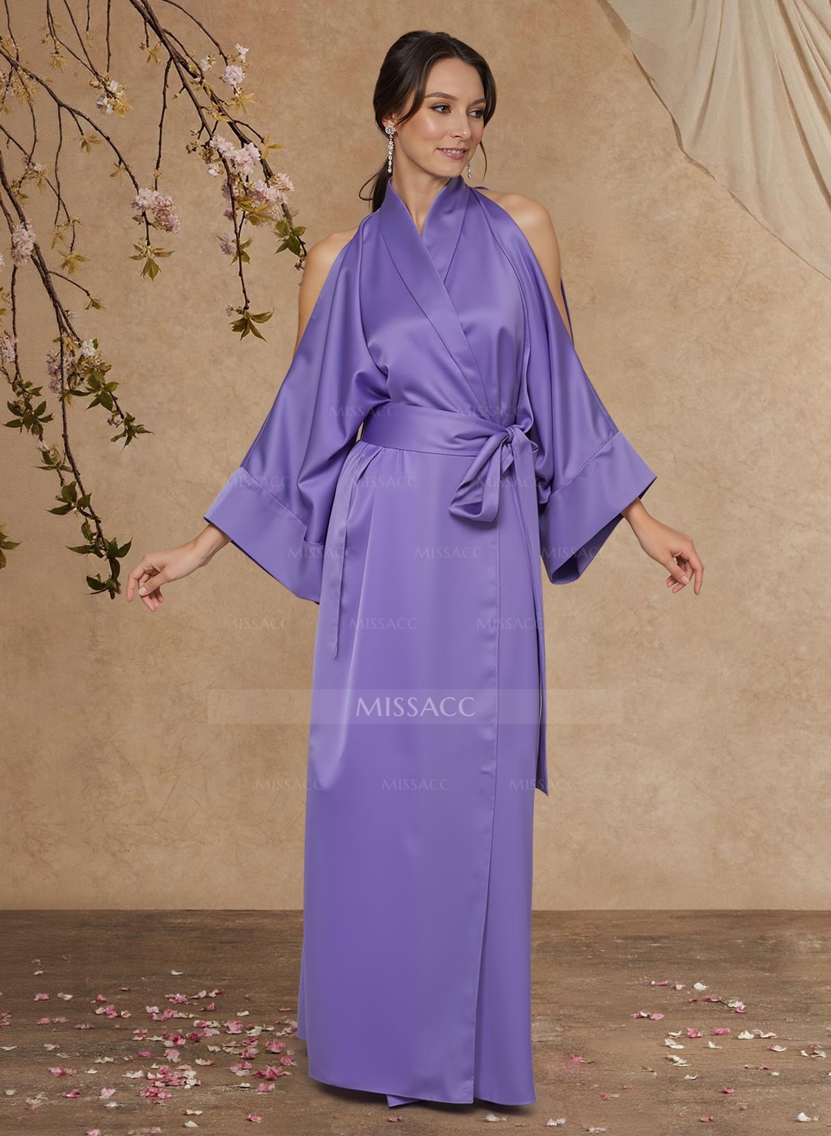 Sheath Column Long Sleeves Floor-Length Crepe Satin Mother Of The Bride Dresses With