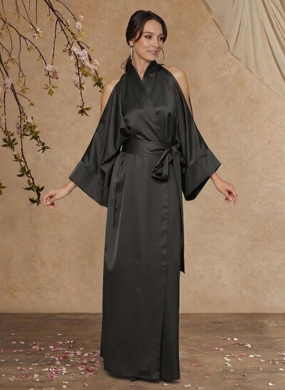 Sheath Column Long Sleeves Floor-Length Crepe Satin Mother Of The Bride Dresses With