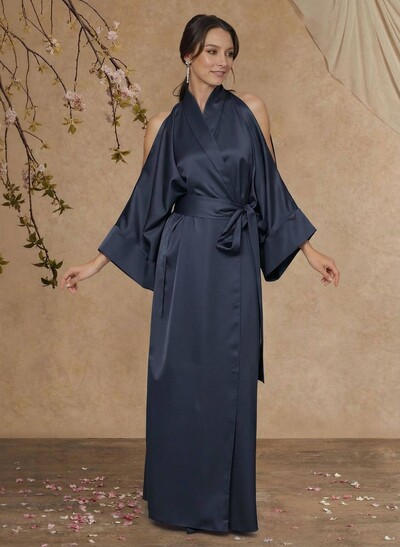 Sheath Column Long Sleeves Floor-Length Crepe Satin Mother Of The Bride Dresses With