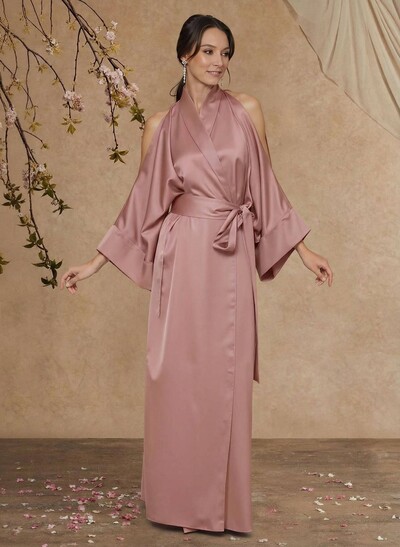 Sheath Column Long Sleeves Floor-Length Crepe Satin Mother Of The Bride Dresses With