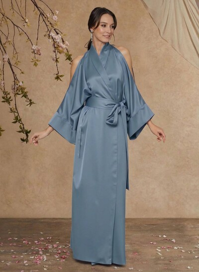 Sheath Column Long Sleeves Floor-Length Crepe Satin Mother Of The Bride Dresses With