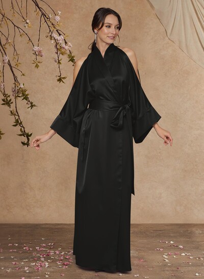 Sheath Column Long Sleeves Floor-Length Crepe Satin Mother Of The Bride Dresses With