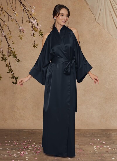 Sheath Column Long Sleeves Floor-Length Crepe Satin Mother Of The Bride Dresses With