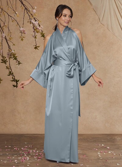 Sheath Column Long Sleeves Floor-Length Crepe Satin Mother Of The Bride Dresses With