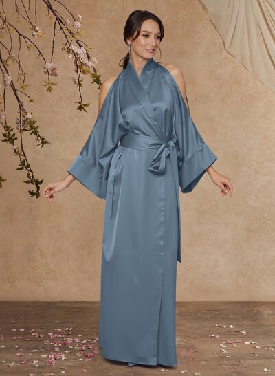 Sheath Column Long Sleeves Floor-Length Crepe Satin Mother Of The Bride Dresses With