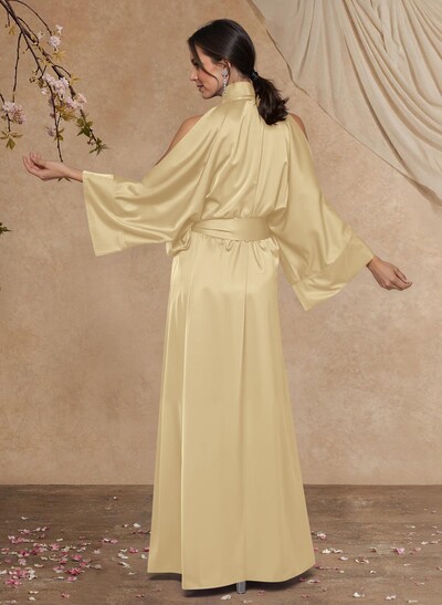 Sheath Column Long Sleeves Floor-Length Crepe Satin Mother Of The Bride Dresses With