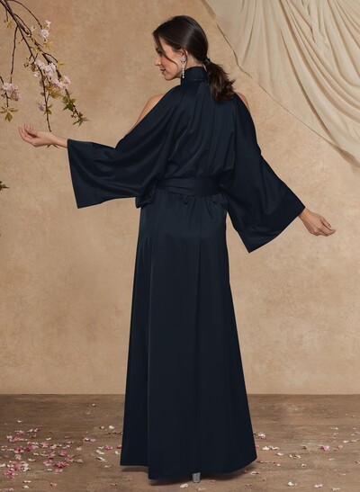 Sheath Column Long Sleeves Floor-Length Crepe Satin Mother Of The Bride Dresses With