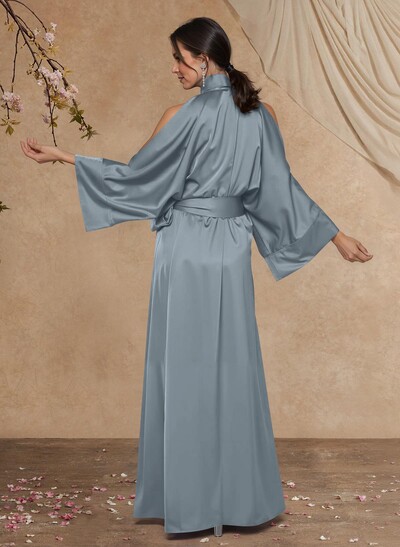 Sheath Column Long Sleeves Floor-Length Crepe Satin Mother Of The Bride Dresses With