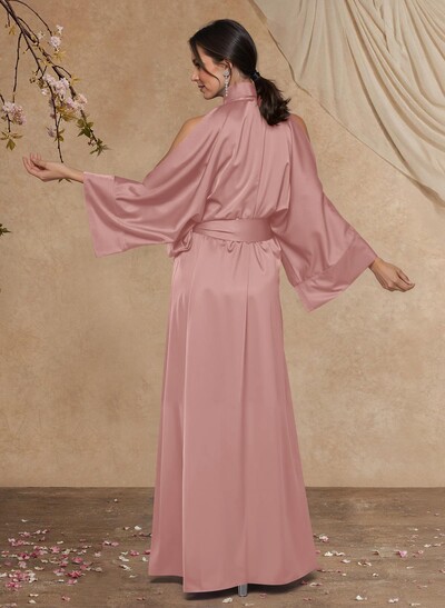 Sheath Column Long Sleeves Floor-Length Crepe Satin Mother Of The Bride Dresses With
