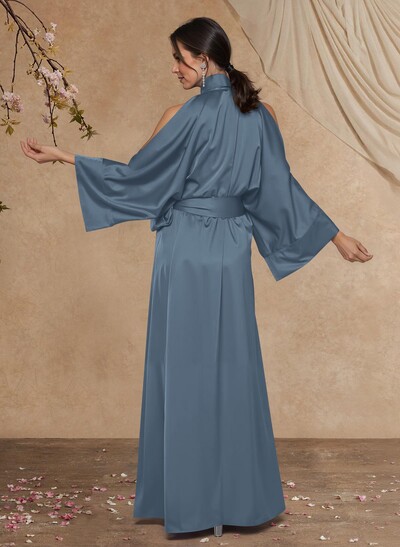 Sheath Column Long Sleeves Floor-Length Crepe Satin Mother Of The Bride Dresses With
