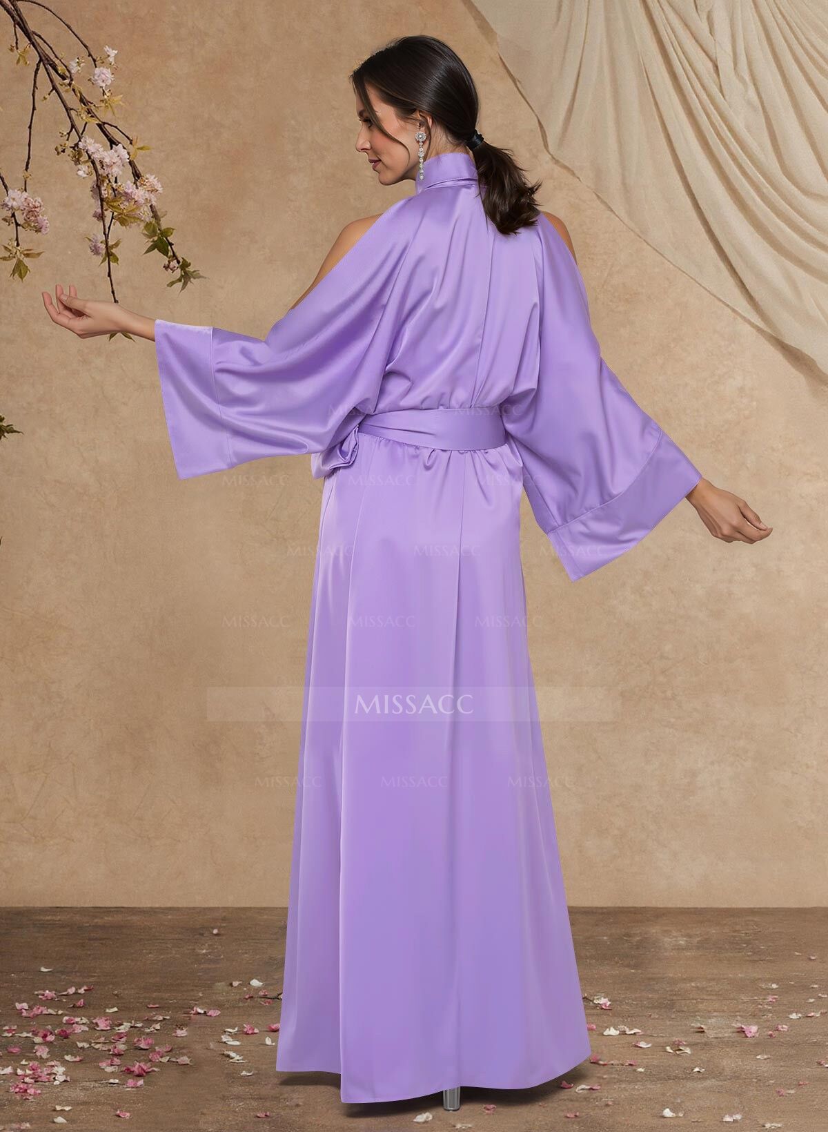 Sheath Column Long Sleeves Floor-Length Crepe Satin Mother Of The Bride Dresses With