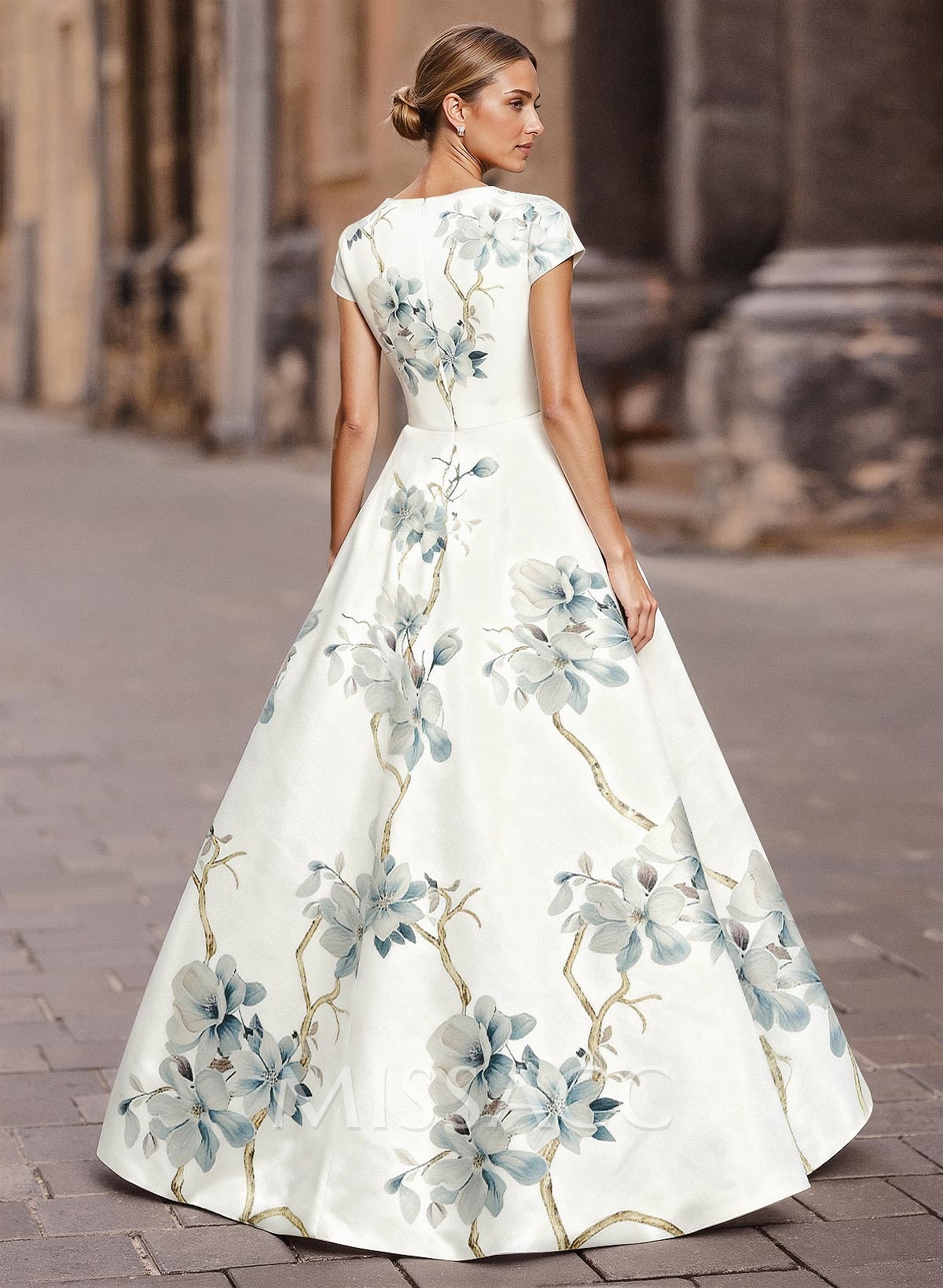 Jumpsuit Pantsuit V-Neck Short Sleeves Floor-Length Crepe Satin Mother Of The Bride Dresses With Floral-Print
