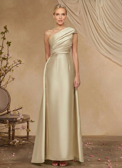 Sheath Column One-Shoulder Sleeveless Floor-Length Satin Mother Of The Bride Dresses With Tiered
