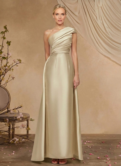 Sheath Column One-Shoulder Sleeveless Floor-Length Satin Mother Of The Bride Dresses With Tiered