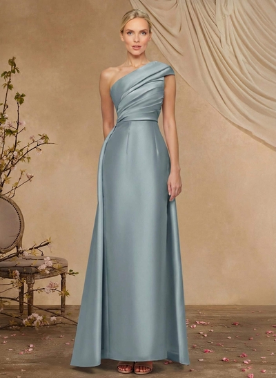 Sheath Column One-Shoulder Sleeveless Floor-Length Satin Mother Of The Bride Dresses With Tiered