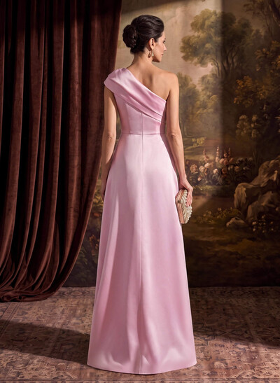 Sheath Column One-Shoulder Sleeveless Floor-Length Satin Mother Of The Bride Dresses With Tiered