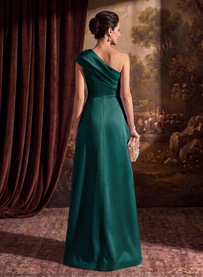 Sheath Column One-Shoulder Sleeveless Floor-Length Satin Mother Of The Bride Dresses With Tiered