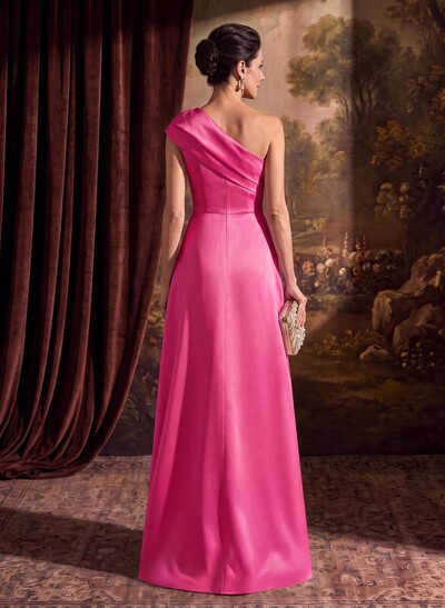 Sheath Column One-Shoulder Sleeveless Floor-Length Satin Mother Of The Bride Dresses With Tiered