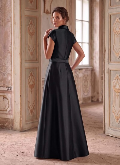 A-Line V-Neck Short Sleeves Floor-Length Satin Mother Of The Bride Dresses With