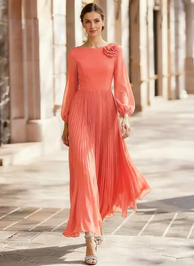 A-Line Scoop Neck Long Sleeves Ankle-Length Chiffon Mother Of The