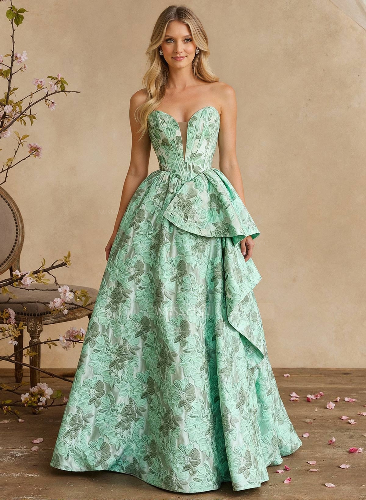 A-Line Sweetheart Plunge Neck Sleeveless Floor-Length Mother Of The Bride Dresses With Flower Sweeping Side Drape