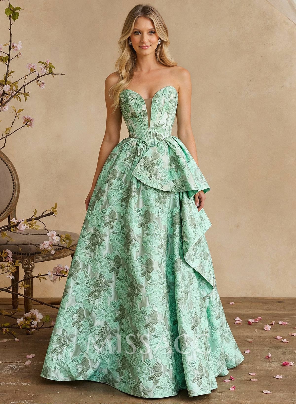 A-Line Sweetheart Plunge Neck Sleeveless Floor-Length Mother Of The Bride Dresses With Flower Sweeping Side Drape