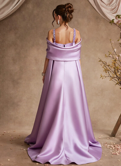 Luxury Off-The-Shoulder Sweep Train Satin Evening Dresses With Sequins