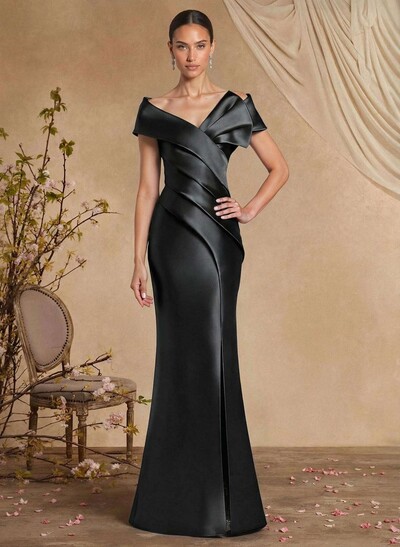 Trumpet Mermaid Off-The-Shoulder Sleeveless Sweep Train Satin Mother Of The Bride Dresses With