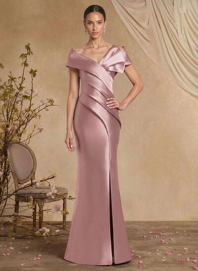 Trumpet Mermaid Off-The-Shoulder Sleeveless Sweep Train Satin Mother Of The Bride Dresses With