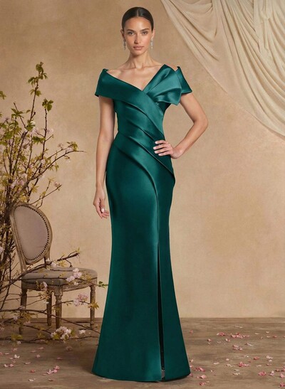 Trumpet Mermaid Off-The-Shoulder Sleeveless Sweep Train Satin Mother Of The Bride Dresses With