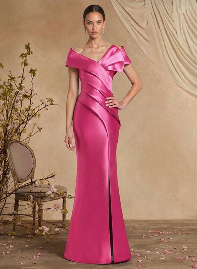 Trumpet Mermaid Off-The-Shoulder Sleeveless Sweep Train Satin Mother Of The Bride Dresses With