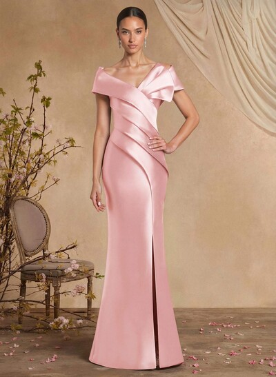Trumpet Mermaid Off-The-Shoulder Sleeveless Sweep Train Satin Mother Of The Bride Dresses With