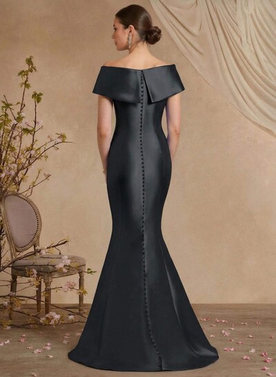 Trumpet Mermaid Off-The-Shoulder Sleeveless Sweep Train Satin Mother Of The Bride Dresses With