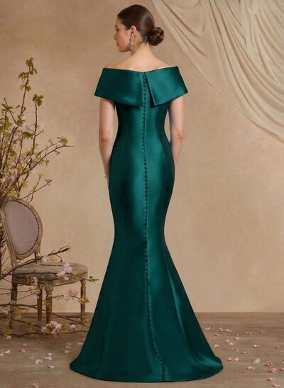 Trumpet Mermaid Off-The-Shoulder Sleeveless Sweep Train Satin Mother Of The Bride Dresses With