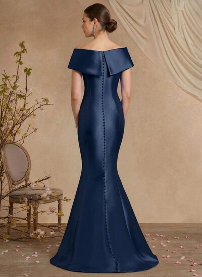 Trumpet Mermaid Off-The-Shoulder Sleeveless Sweep Train Satin Mother Of The Bride Dresses With