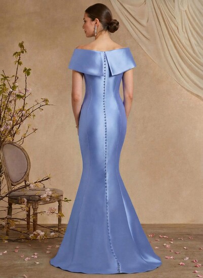 Trumpet Mermaid Off-The-Shoulder Sleeveless Sweep Train Satin Mother Of The Bride Dresses With