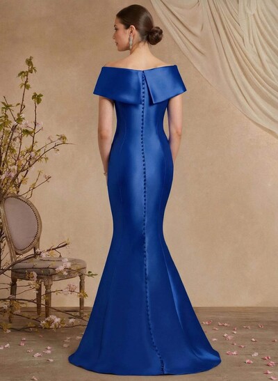 Trumpet Mermaid Off-The-Shoulder Sleeveless Sweep Train Satin Mother Of The Bride Dresses With