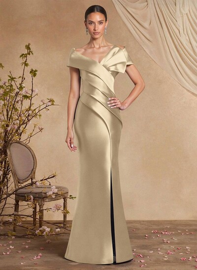 Trumpet Mermaid Off-The-Shoulder Sleeveless Sweep Train Satin Mother Of The Bride Dresses With