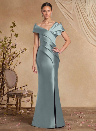Trumpet Mermaid Off-The-Shoulder Sleeveless Sweep Train Satin Mother Of The Bride Dresses With