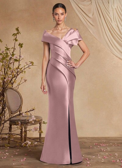 Trumpet Mermaid Off-The-Shoulder Sleeveless Sweep Train Satin Mother Of The Bride Dresses With