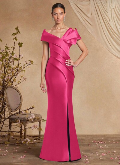 Trumpet Mermaid Off-The-Shoulder Sleeveless Sweep Train Satin Mother Of The Bride Dresses With