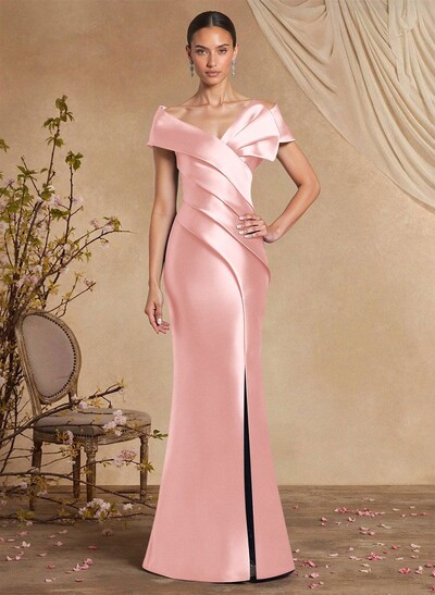Trumpet Mermaid Off-The-Shoulder Sleeveless Sweep Train Satin Mother Of The Bride Dresses With