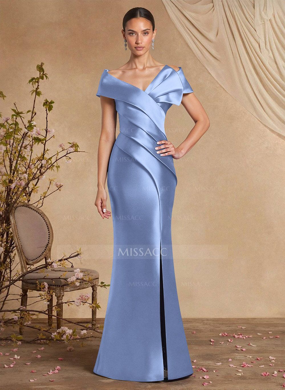 Trumpet Mermaid Off-The-Shoulder Sleeveless Sweep Train Satin Mother Of The Bride Dresses With