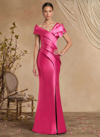 Trumpet Mermaid Off-The-Shoulder Sleeveless Sweep Train Satin Mother Of The Bride Dresses